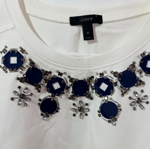 NWT J. Crew Structured Necklace Short Sleeve T-Shirt | white and blue si… - Picture 7 of 9